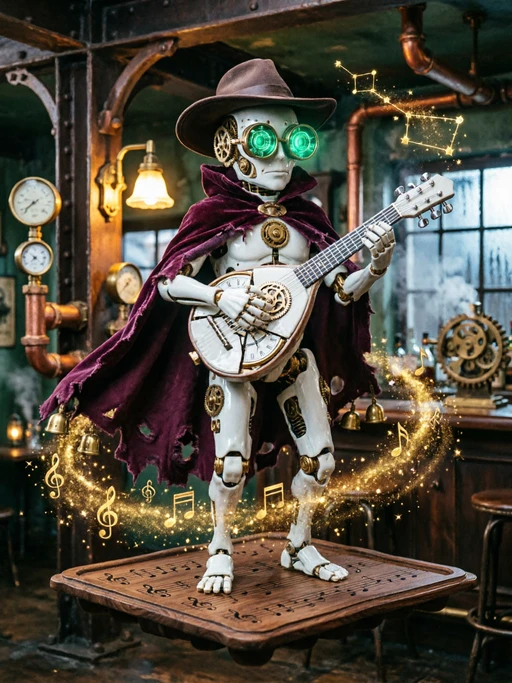 Vex the Clockwork Bard, a character in Vex the Clockwork Bard VS Eclipsia, la Tejedora de Sombras